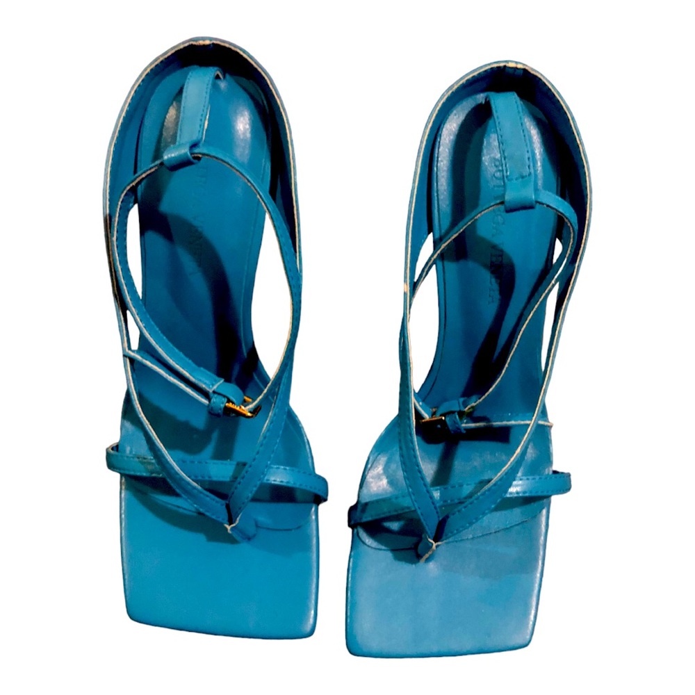 Bitters Veneta blue leather square toe ankle strap sandal.
